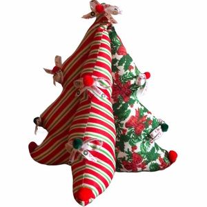 Handmade Fabric Holiday Tree Green Red White 14”
